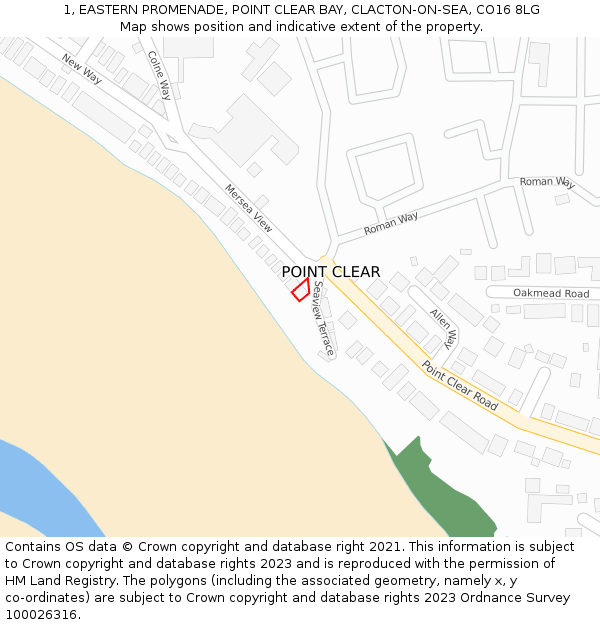 1, EASTERN PROMENADE, POINT CLEAR BAY, CLACTON-ON-SEA, CO16 8LG: Location map and indicative extent of plot