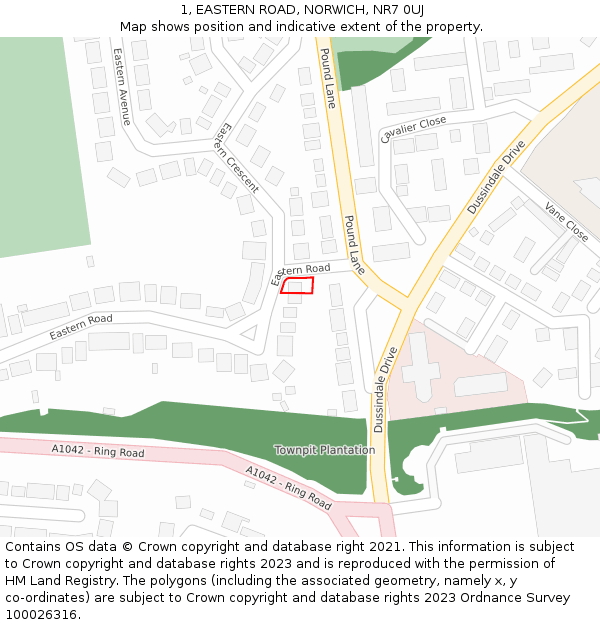 1, EASTERN ROAD, NORWICH, NR7 0UJ: Location map and indicative extent of plot