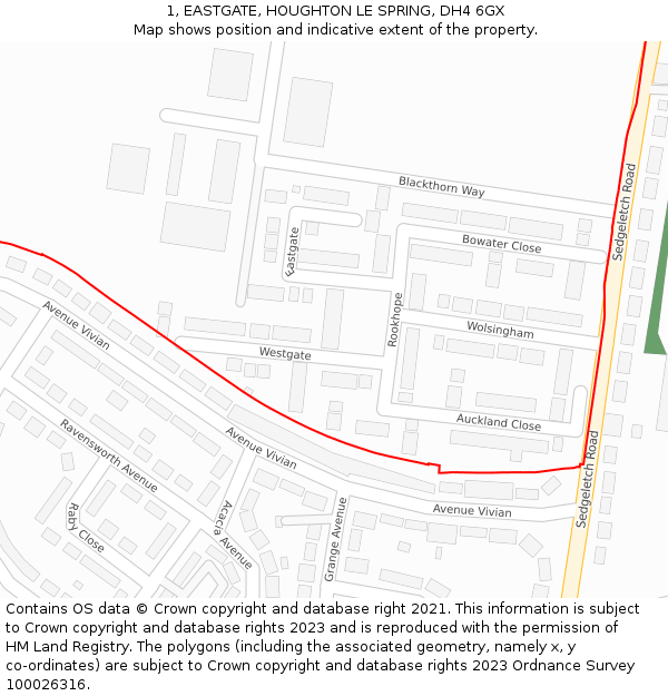 1, EASTGATE, HOUGHTON LE SPRING, DH4 6GX: Location map and indicative extent of plot