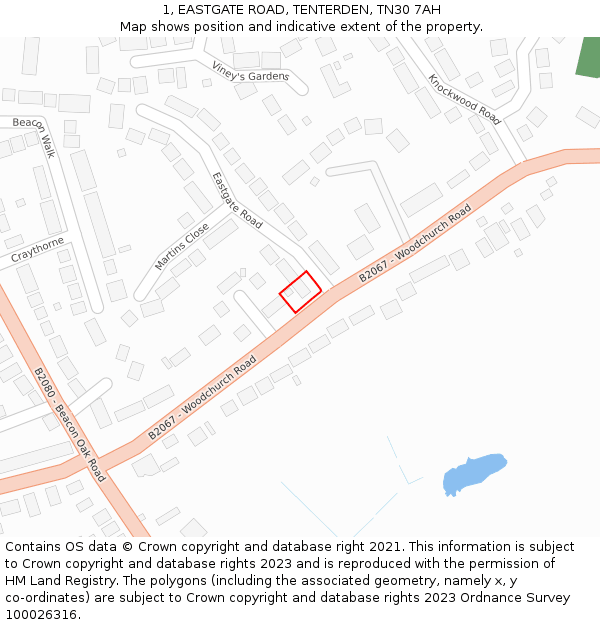 1, EASTGATE ROAD, TENTERDEN, TN30 7AH: Location map and indicative extent of plot