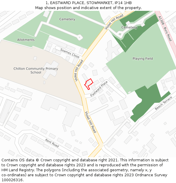 1, EASTWARD PLACE, STOWMARKET, IP14 1HB: Location map and indicative extent of plot