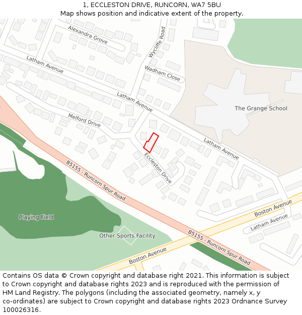 1, ECCLESTON DRIVE, RUNCORN, WA7 5BU: Location map and indicative extent of plot