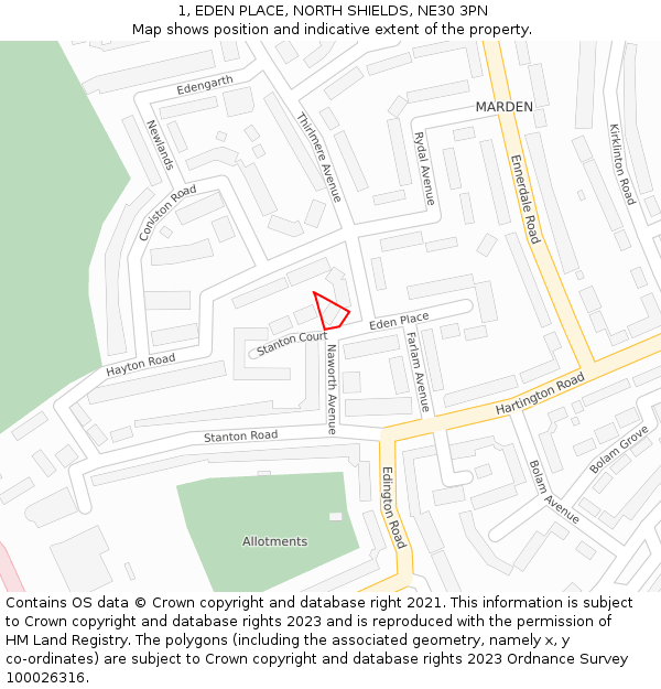 1, EDEN PLACE, NORTH SHIELDS, NE30 3PN: Location map and indicative extent of plot