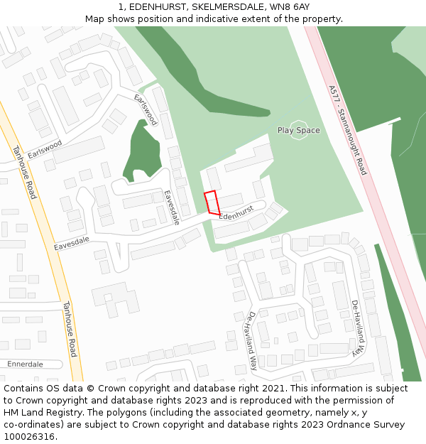 1, EDENHURST, SKELMERSDALE, WN8 6AY: Location map and indicative extent of plot
