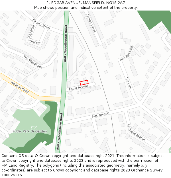 1, EDGAR AVENUE, MANSFIELD, NG18 2AZ: Location map and indicative extent of plot