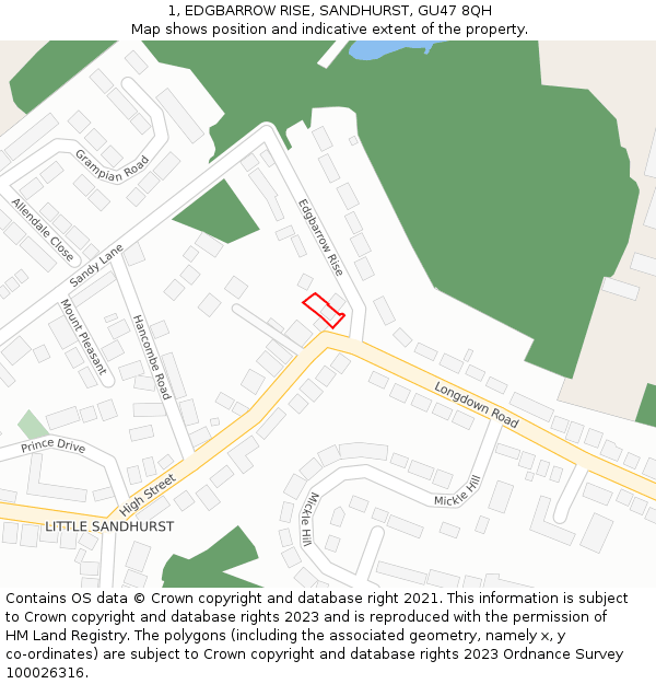 1, EDGBARROW RISE, SANDHURST, GU47 8QH: Location map and indicative extent of plot