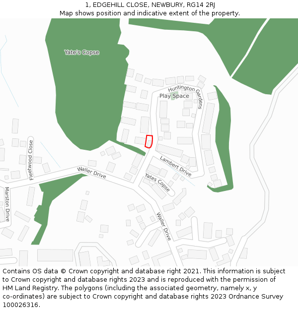 1, EDGEHILL CLOSE, NEWBURY, RG14 2RJ: Location map and indicative extent of plot