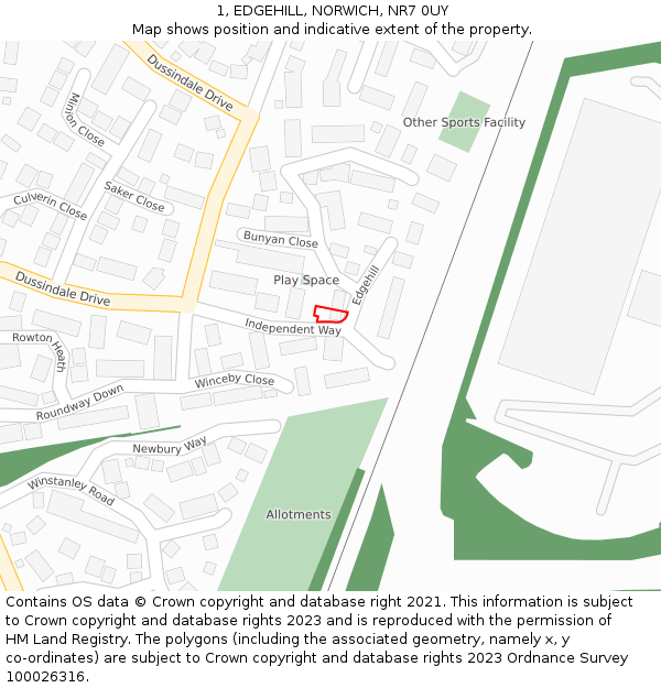 1, EDGEHILL, NORWICH, NR7 0UY: Location map and indicative extent of plot