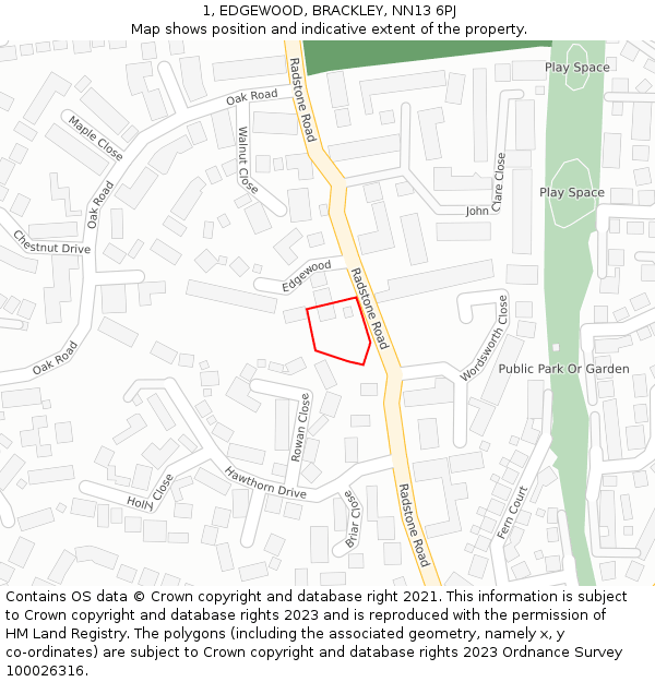 1, EDGEWOOD, BRACKLEY, NN13 6PJ: Location map and indicative extent of plot