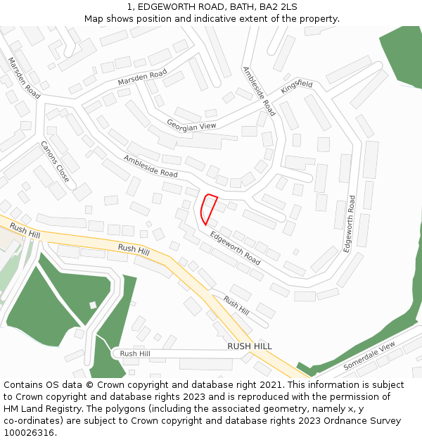 1, EDGEWORTH ROAD, BATH, BA2 2LS: Location map and indicative extent of plot