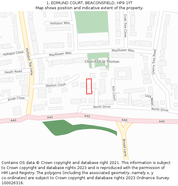1, EDMUND COURT, BEACONSFIELD, HP9 1YT: Location map and indicative extent of plot