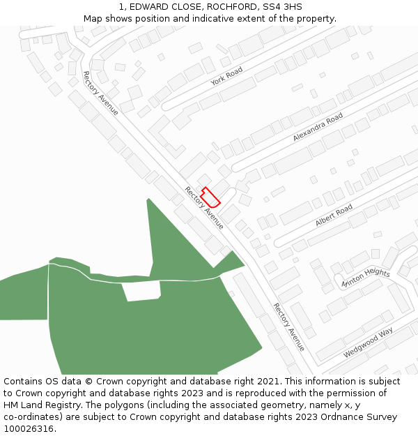 1, EDWARD CLOSE, ROCHFORD, SS4 3HS: Location map and indicative extent of plot