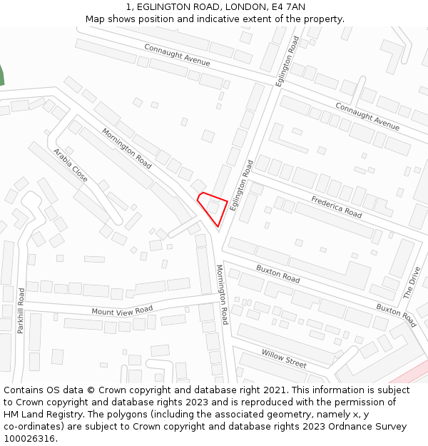 1, EGLINGTON ROAD, LONDON, E4 7AN: Location map and indicative extent of plot
