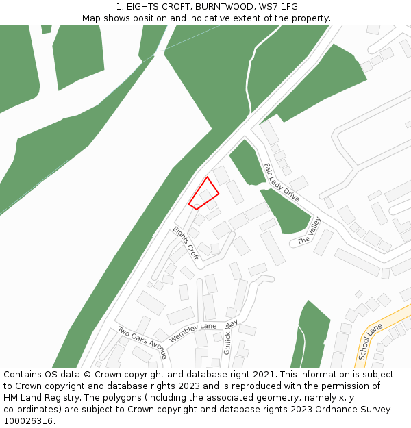 1, EIGHTS CROFT, BURNTWOOD, WS7 1FG: Location map and indicative extent of plot