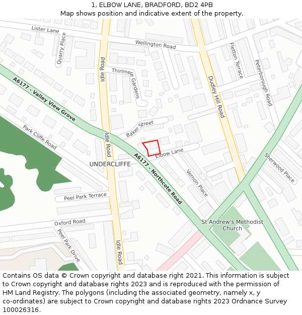1, ELBOW LANE, BRADFORD, BD2 4PB: Location map and indicative extent of plot