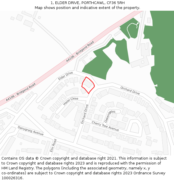 1, ELDER DRIVE, PORTHCAWL, CF36 5RH: Location map and indicative extent of plot