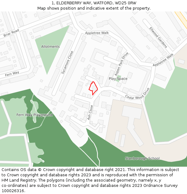 1, ELDERBERRY WAY, WATFORD, WD25 0RW: Location map and indicative extent of plot