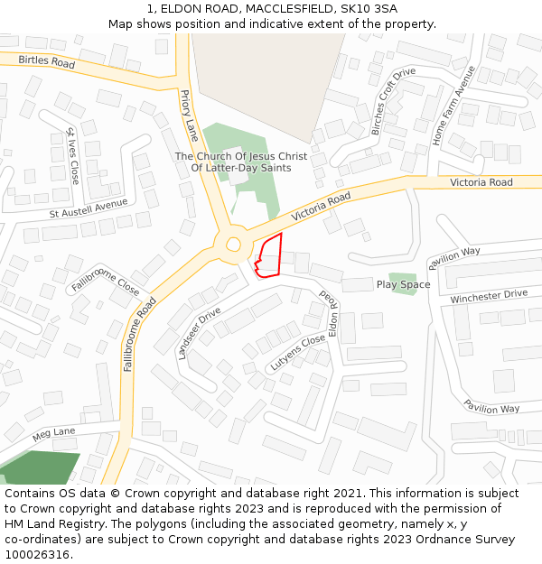 1, ELDON ROAD, MACCLESFIELD, SK10 3SA: Location map and indicative extent of plot