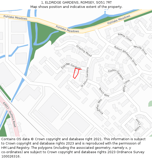 1, ELDRIDGE GARDENS, ROMSEY, SO51 7RT: Location map and indicative extent of plot