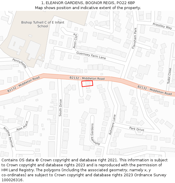 1, ELEANOR GARDENS, BOGNOR REGIS, PO22 6BP: Location map and indicative extent of plot