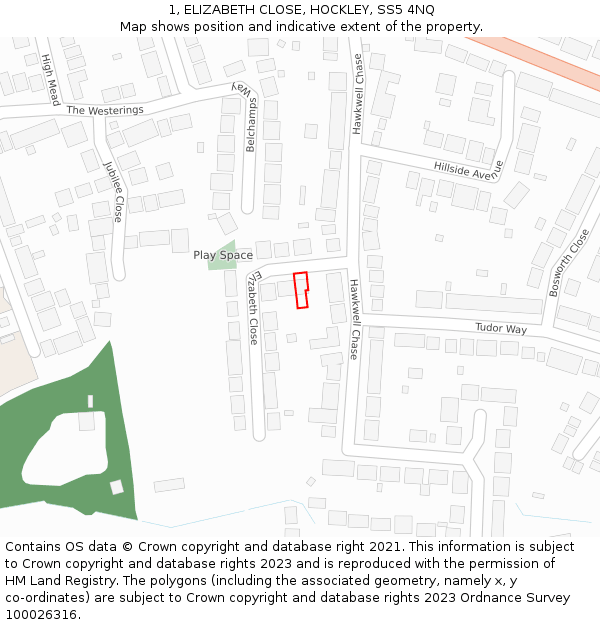 1, ELIZABETH CLOSE, HOCKLEY, SS5 4NQ: Location map and indicative extent of plot