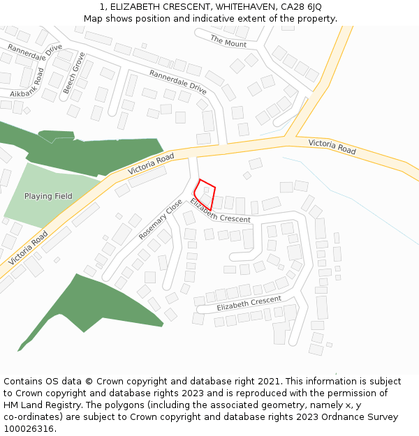 1, ELIZABETH CRESCENT, WHITEHAVEN, CA28 6JQ: Location map and indicative extent of plot