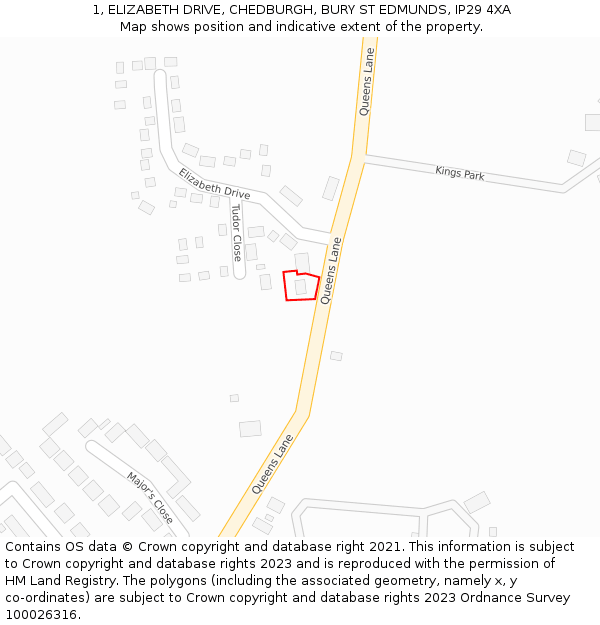 1, ELIZABETH DRIVE, CHEDBURGH, BURY ST EDMUNDS, IP29 4XA: Location map and indicative extent of plot