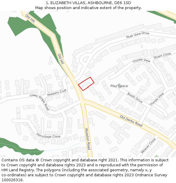 1, ELIZABETH VILLAS, ASHBOURNE, DE6 1SD: Location map and indicative extent of plot