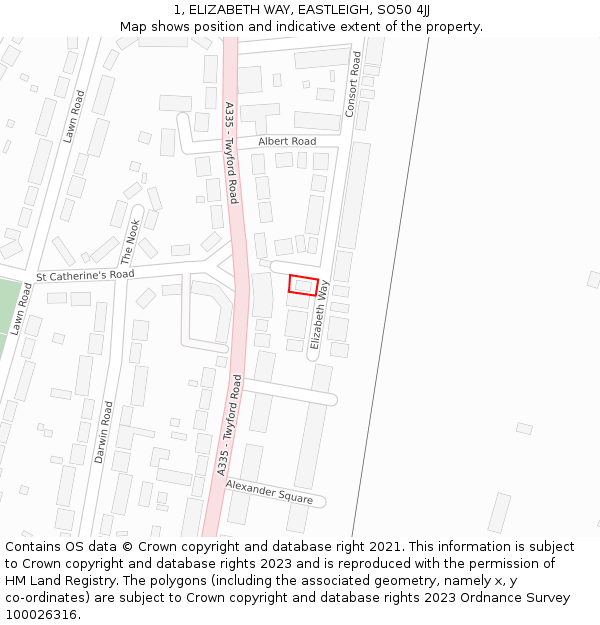 1, ELIZABETH WAY, EASTLEIGH, SO50 4JJ: Location map and indicative extent of plot