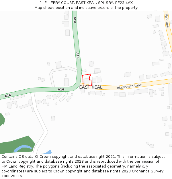 1, ELLERBY COURT, EAST KEAL, SPILSBY, PE23 4AX: Location map and indicative extent of plot