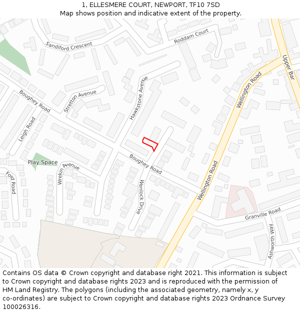 1, ELLESMERE COURT, NEWPORT, TF10 7SD: Location map and indicative extent of plot