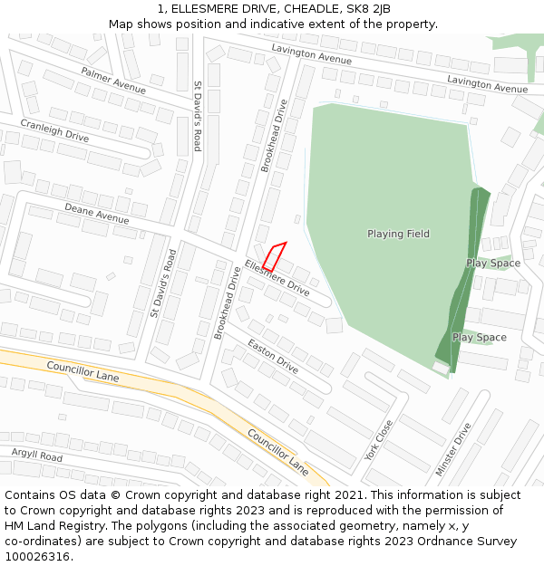 1, ELLESMERE DRIVE, CHEADLE, SK8 2JB: Location map and indicative extent of plot