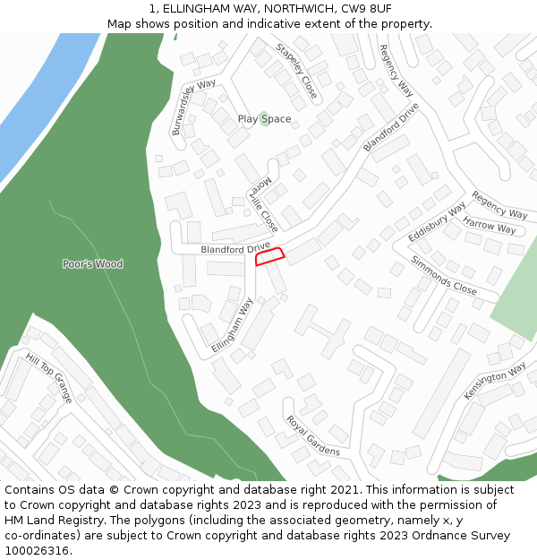 1, ELLINGHAM WAY, NORTHWICH, CW9 8UF: Location map and indicative extent of plot