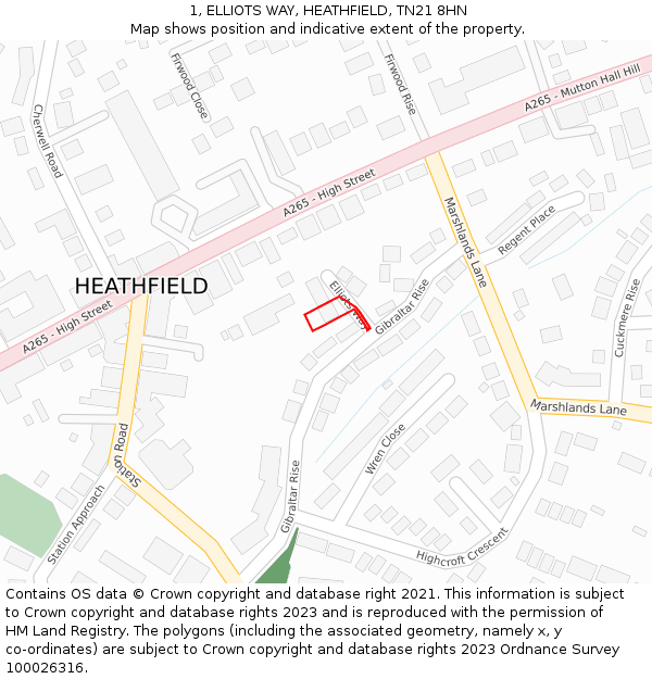 1, ELLIOTS WAY, HEATHFIELD, TN21 8HN: Location map and indicative extent of plot