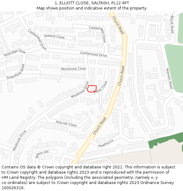 1, ELLIOTT CLOSE, SALTASH, PL12 4PT: Location map and indicative extent of plot