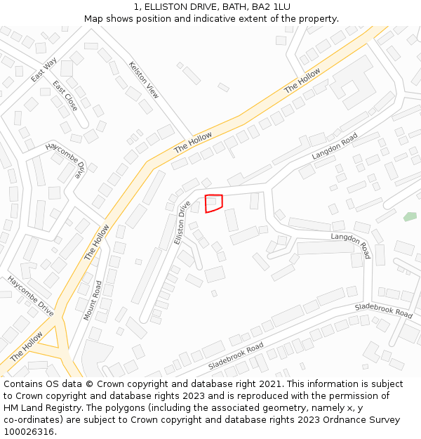 1, ELLISTON DRIVE, BATH, BA2 1LU: Location map and indicative extent of plot