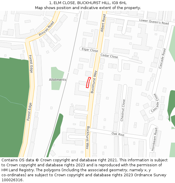 1, ELM CLOSE, BUCKHURST HILL, IG9 6HL: Location map and indicative extent of plot