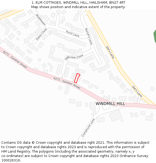1, ELM COTTAGES, WINDMILL HILL, HAILSHAM, BN27 4RT: Location map and indicative extent of plot