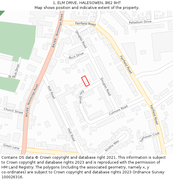 1, ELM DRIVE, HALESOWEN, B62 9HT: Location map and indicative extent of plot
