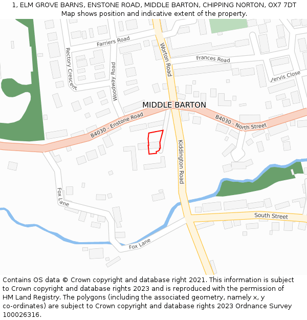 1, ELM GROVE BARNS, ENSTONE ROAD, MIDDLE BARTON, CHIPPING NORTON, OX7 7DT: Location map and indicative extent of plot