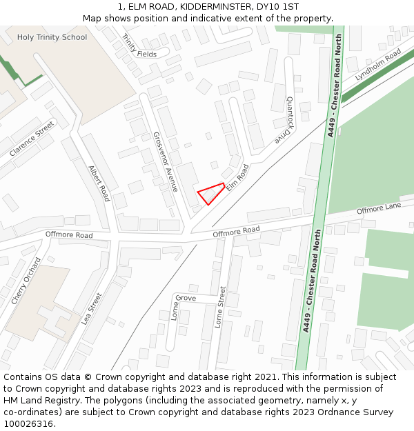 1, ELM ROAD, KIDDERMINSTER, DY10 1ST: Location map and indicative extent of plot