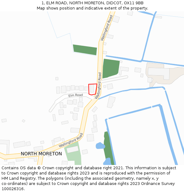 1, ELM ROAD, NORTH MORETON, DIDCOT, OX11 9BB: Location map and indicative extent of plot