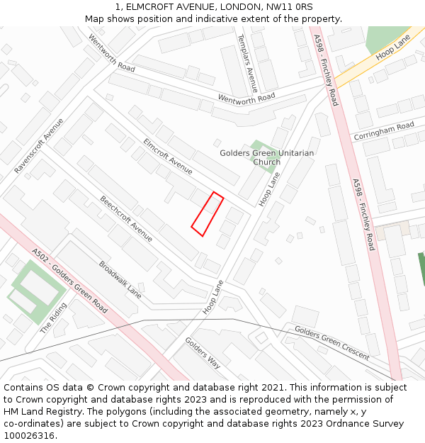 1, ELMCROFT AVENUE, LONDON, NW11 0RS: Location map and indicative extent of plot