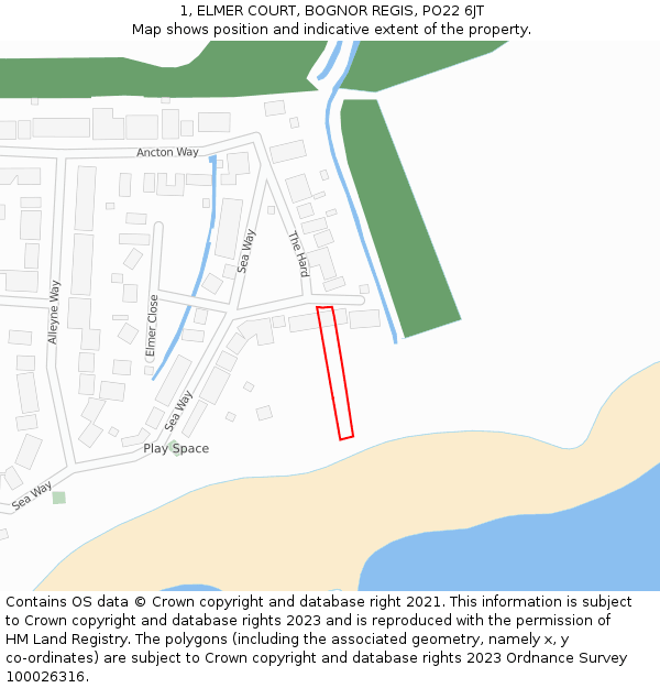 1, ELMER COURT, BOGNOR REGIS, PO22 6JT: Location map and indicative extent of plot