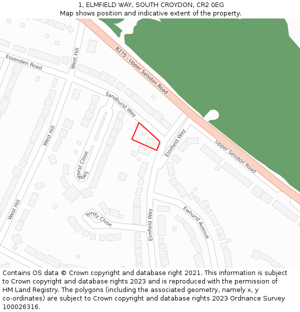 1, ELMFIELD WAY, SOUTH CROYDON, CR2 0EG: Location map and indicative extent of plot
