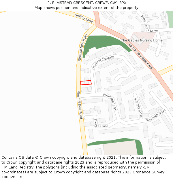 1, ELMSTEAD CRESCENT, CREWE, CW1 3PX: Location map and indicative extent of plot
