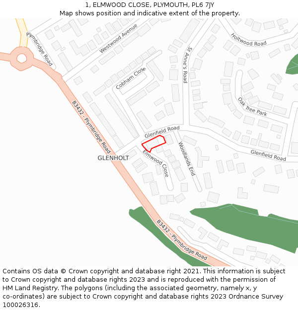 1, ELMWOOD CLOSE, PLYMOUTH, PL6 7JY: Location map and indicative extent of plot