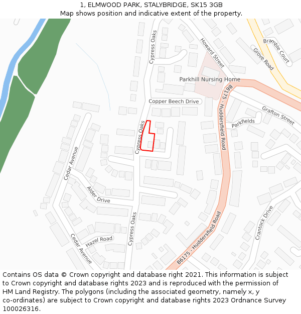 1, ELMWOOD PARK, STALYBRIDGE, SK15 3GB: Location map and indicative extent of plot