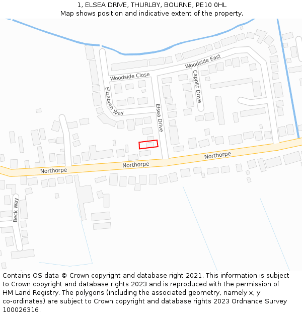 1, ELSEA DRIVE, THURLBY, BOURNE, PE10 0HL: Location map and indicative extent of plot