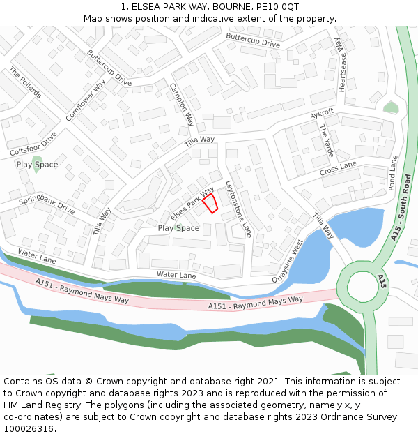 1, ELSEA PARK WAY, BOURNE, PE10 0QT: Location map and indicative extent of plot